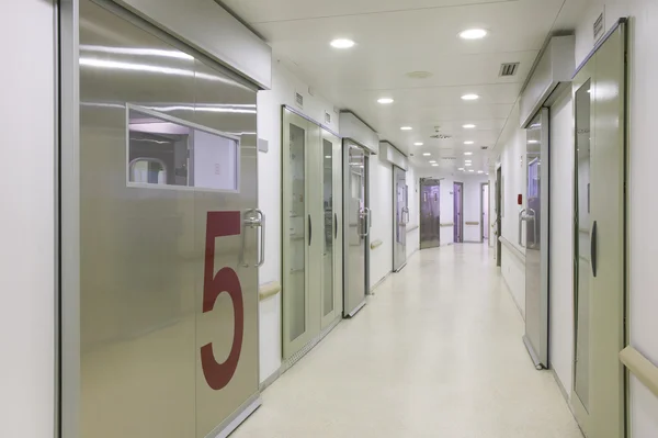 Hospital emergemcy corridor with surgery doors.